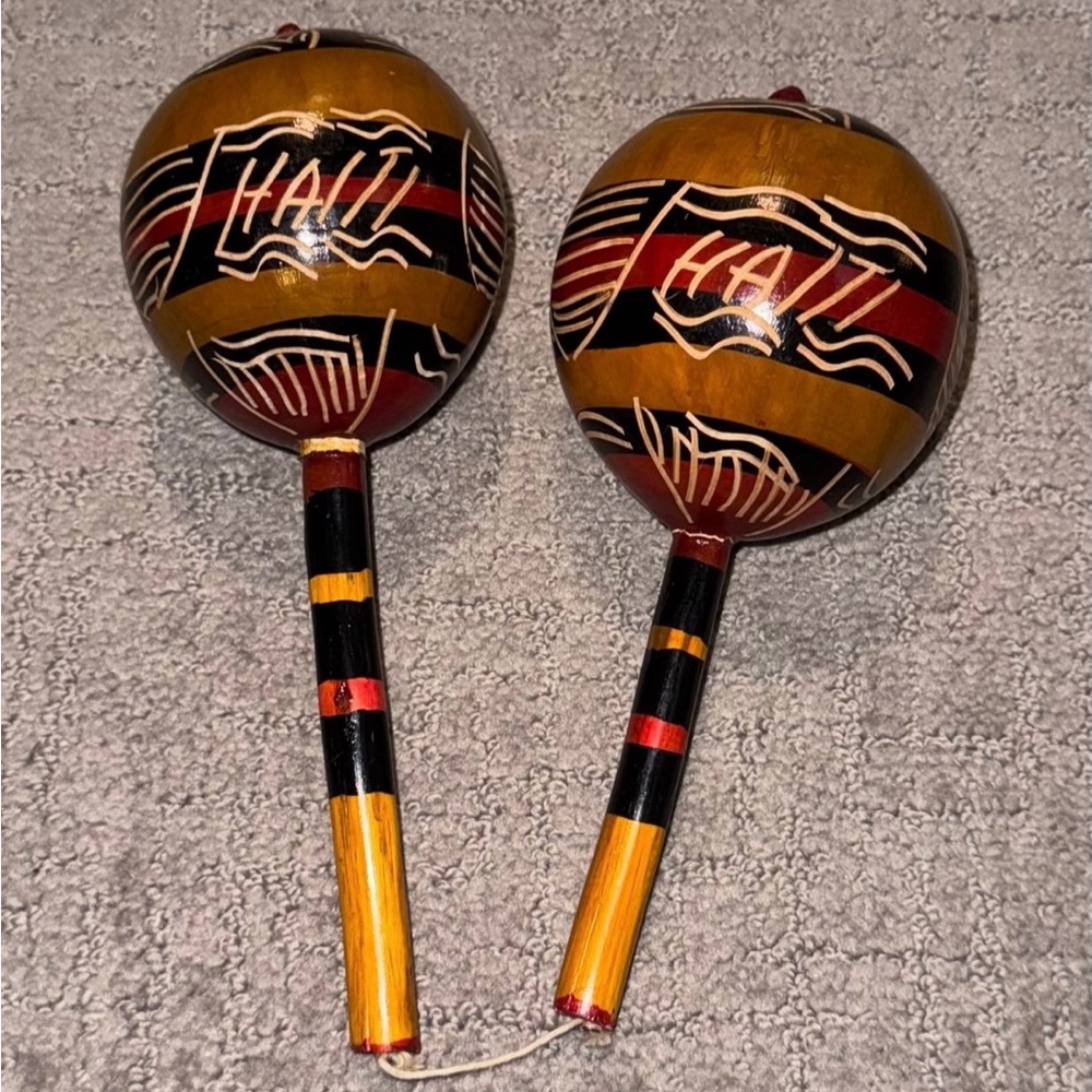 Vintage Hand Carved & Painted Haiti Haitian Maracas